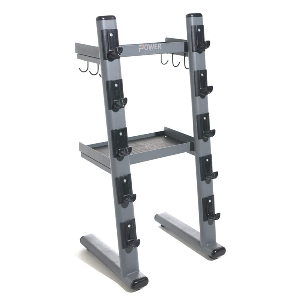 Power Systems Cable Attachment Bar & Accessory Rack, Storage Rack for Curl Bars, Straight Bars & More - Medium