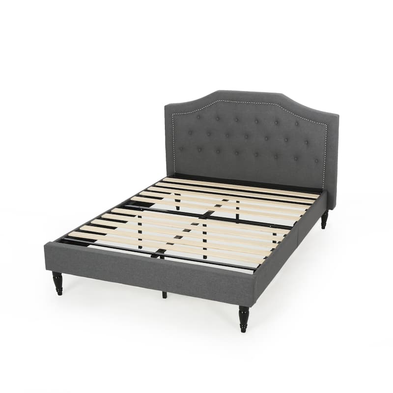 Queen Size Platform Bed with Metal Base Legs and Wood Slat Support, Upholstered Wingback Bed Frame with Tufted Button Headboard
