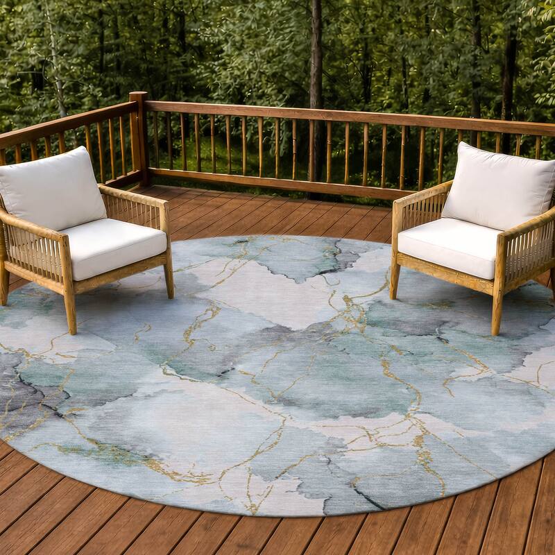 Machine Washable Indoor/ Outdoor Modern Brighton Chantille Rug - Seafoam - 8' x 8'
