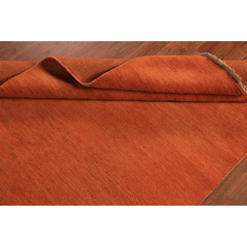 Orange Gabbeh Modern Rug Hand-Knotted Contemporary Wool Carpet - 3'10" x 5'10"