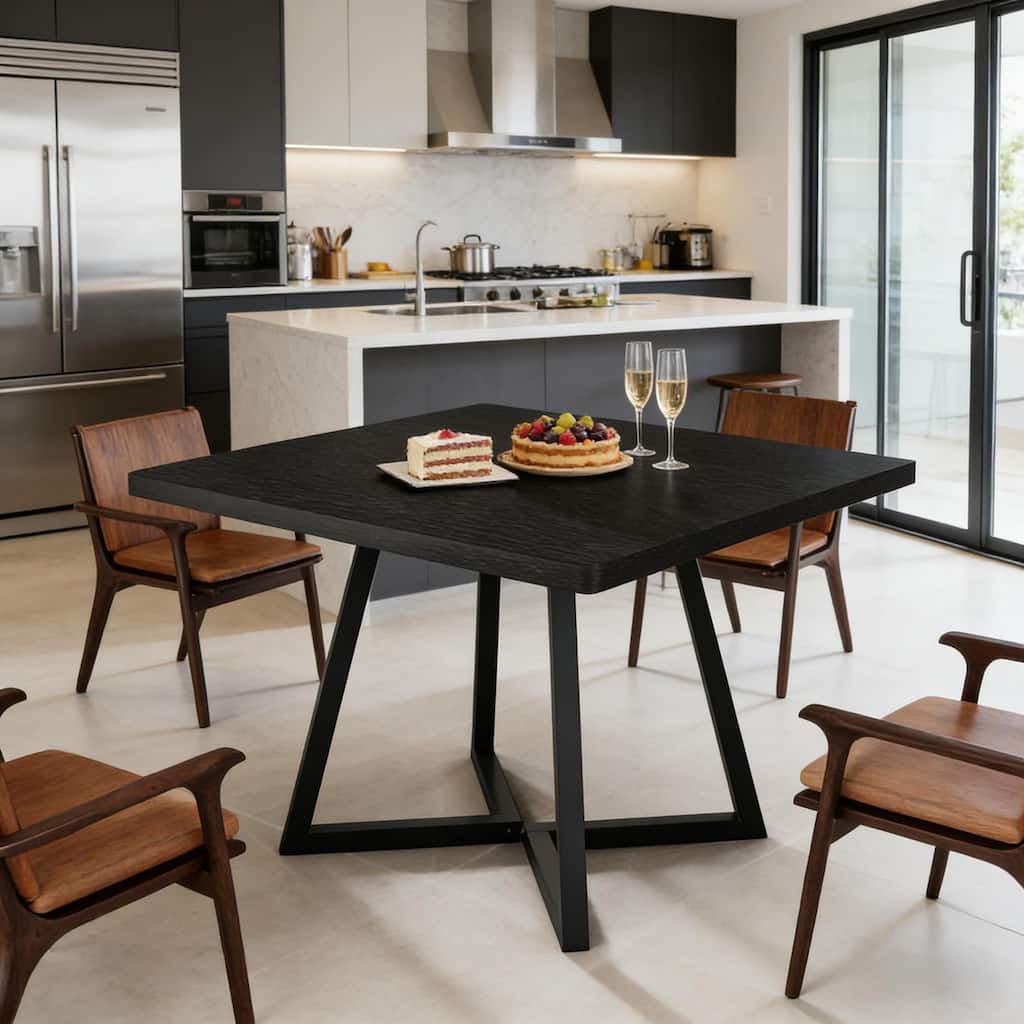 Modern Dining Table Coffee Table with X-Cross Base, Rustic Wood Kitchen Table with Metal Frame