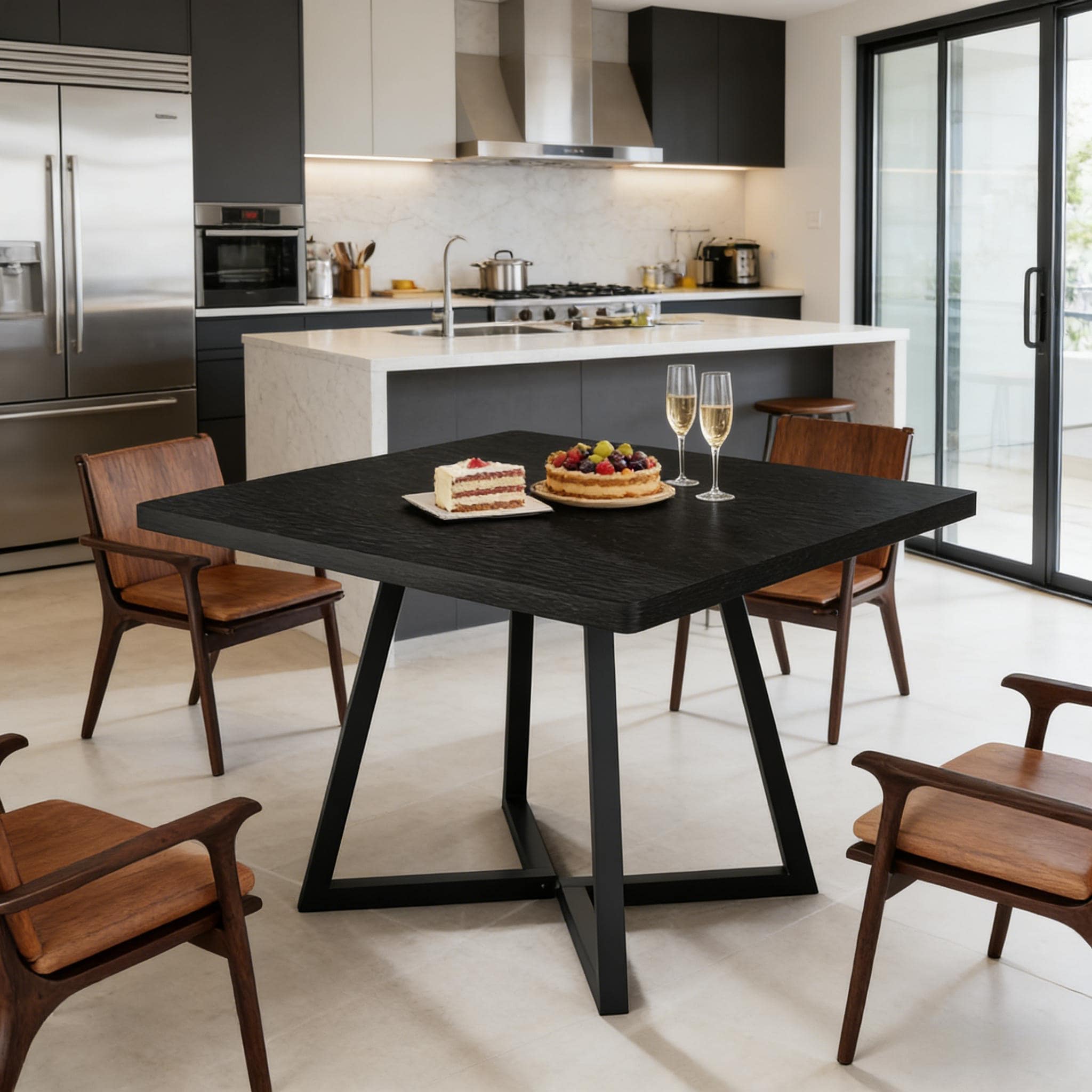 Modern Dining Table Coffee Table with X-Cross Base, Rustic Wood Kitchen Table with Metal Frame