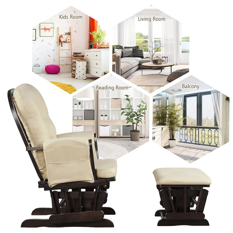 Gymax Baby Nursery Relax Rocker Rocking Chair Glider & Ottoman Set w/
