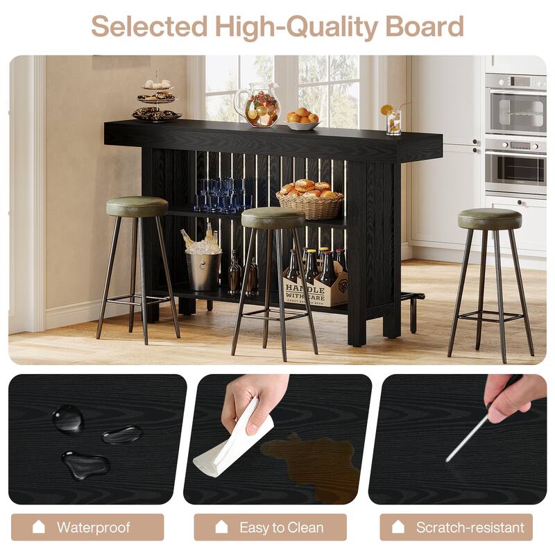 63" Home Bar Unit, Modern 2-Tier Bar Table with Footrest