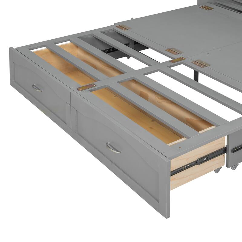 Queen Size Wall Bed with Drawers, USB Ports, and Pulley Design, Gray