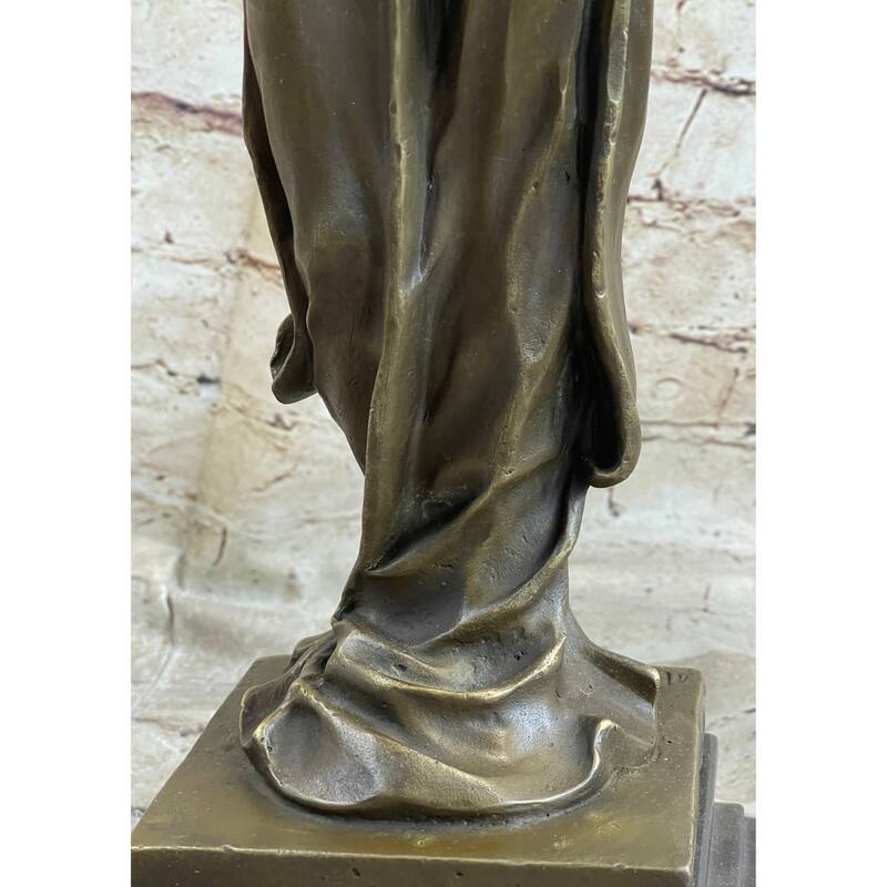 French 19Th Century Woman Holding Mirror Bronze Statue Sculpture Figure 19 Inches X 11 Inches