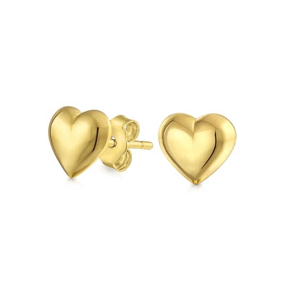 Minimalist Tiny Simple Real 14k Yellow Gold Puff Heart Stud Earrings For Women Friend 5mm Minimalist Tiny Simple Real 14k Yellow Gold Puff Heart Stud Earrings For Women Friend 5mm
