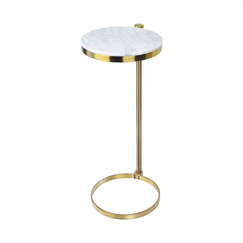 C Shaped Martini Drink Round Table with Black or Gold Metal Base, Carrara Marble or Tempered Glass top