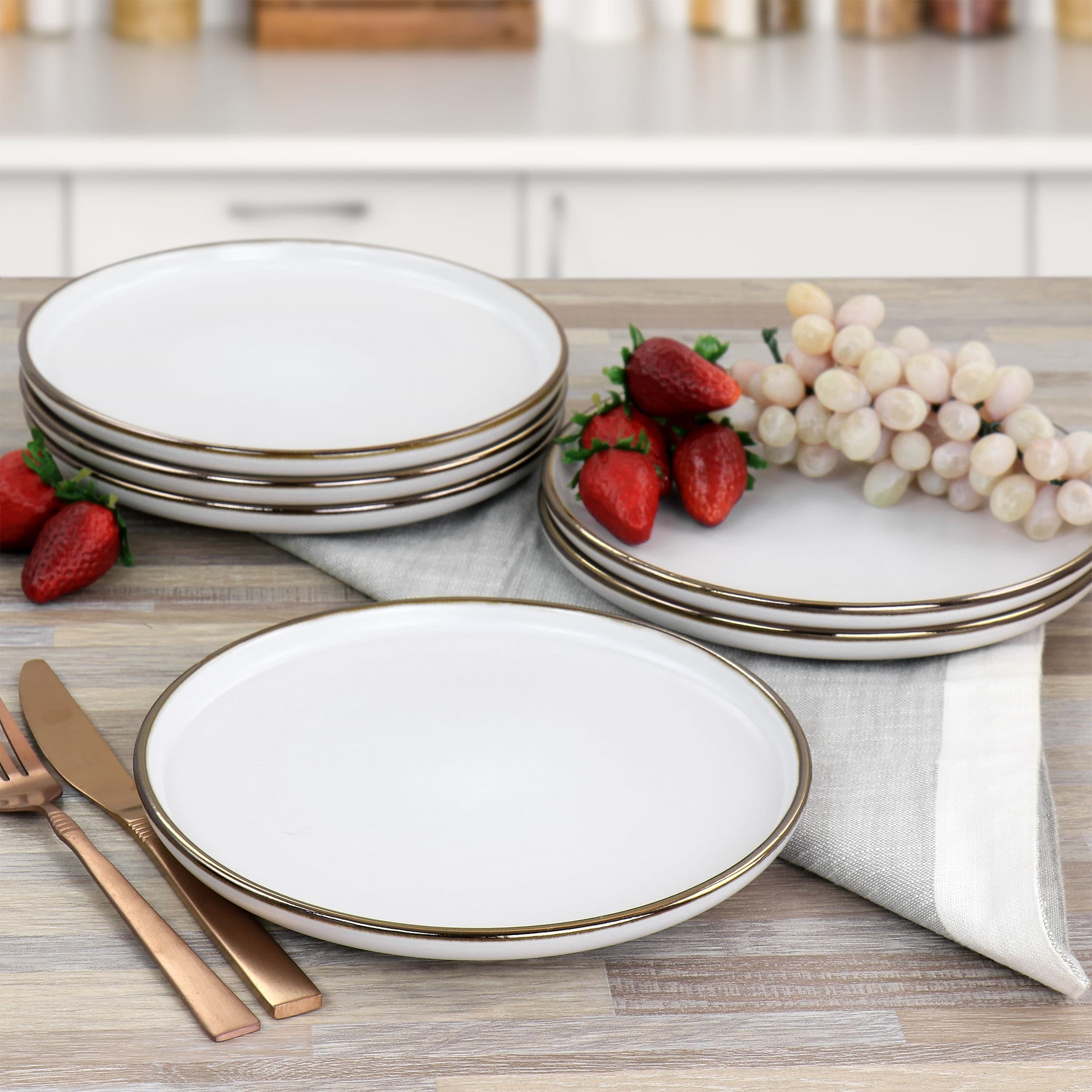 Cotton with Gold Stoneware Salad Plate 6 Piece Set