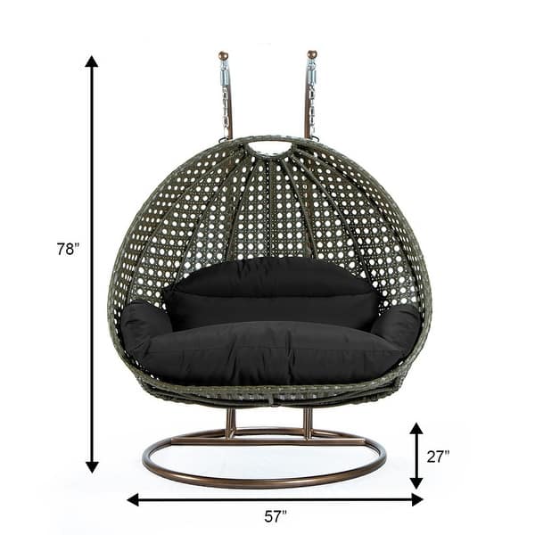 dimension image slide 2 of 4, LeisureMod Chair Cover for 2-Person Hanging Egg Swing - Or Full Outdoor Wicker Patio Swing Lounger Chair with Stand & Cushions