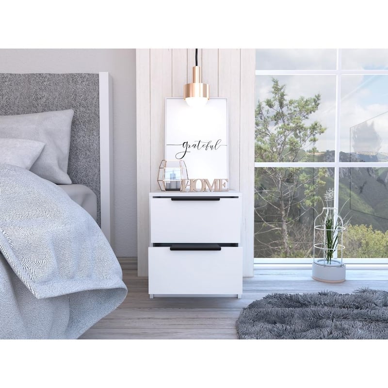 Modern Nightstand 19" H,End Table with Two Drawers,Superior Top,for Bedroom,Closet,Entryway,College Dorm