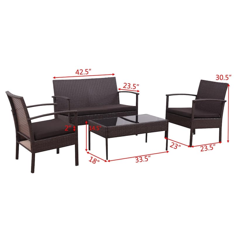 Complete 4-Piece Outdoor Rattan Wicker Patio Furniture Ensemble - 23" x 23.5" x 30.5" (L x W x H)