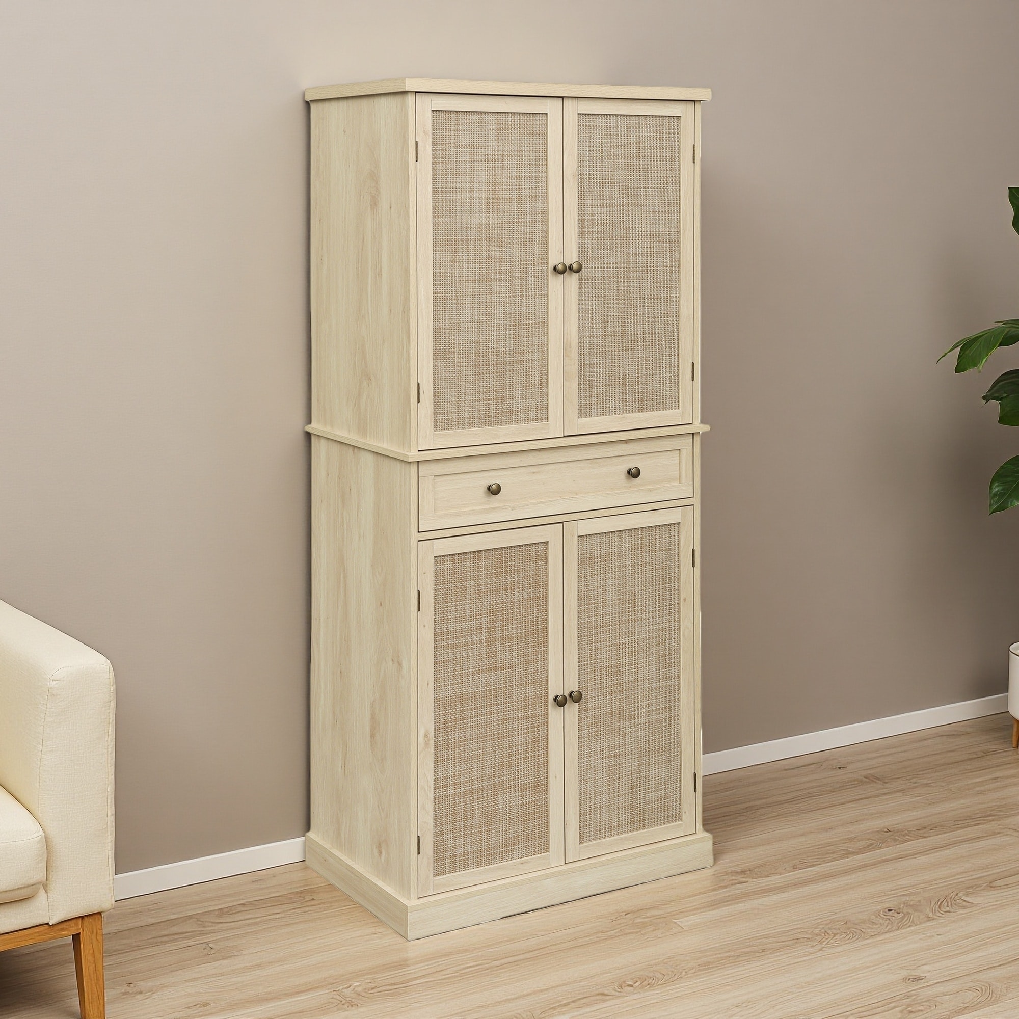 4-Doors Storage Cabinet for 1 Drawer and 4 Adjustable Inner Shelves