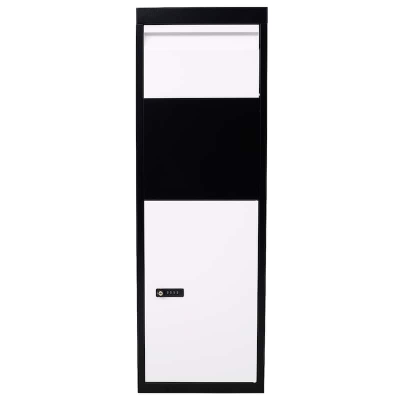 Galvanized Steel Parcel Mailbox with Code Lock and Mounting Hardware - Black/White