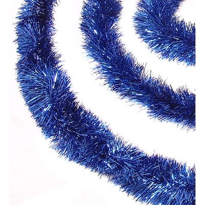 50' Shiny Lavish Blue Christmas Hanukkah Foil Tinsel Garl - Unlit