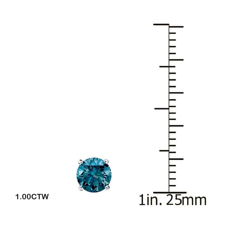 Auriya 1/2ct to 2ct TW Round Blue Diamond Stud Earrings 14k White Gold (I1-I2) - 1ctw