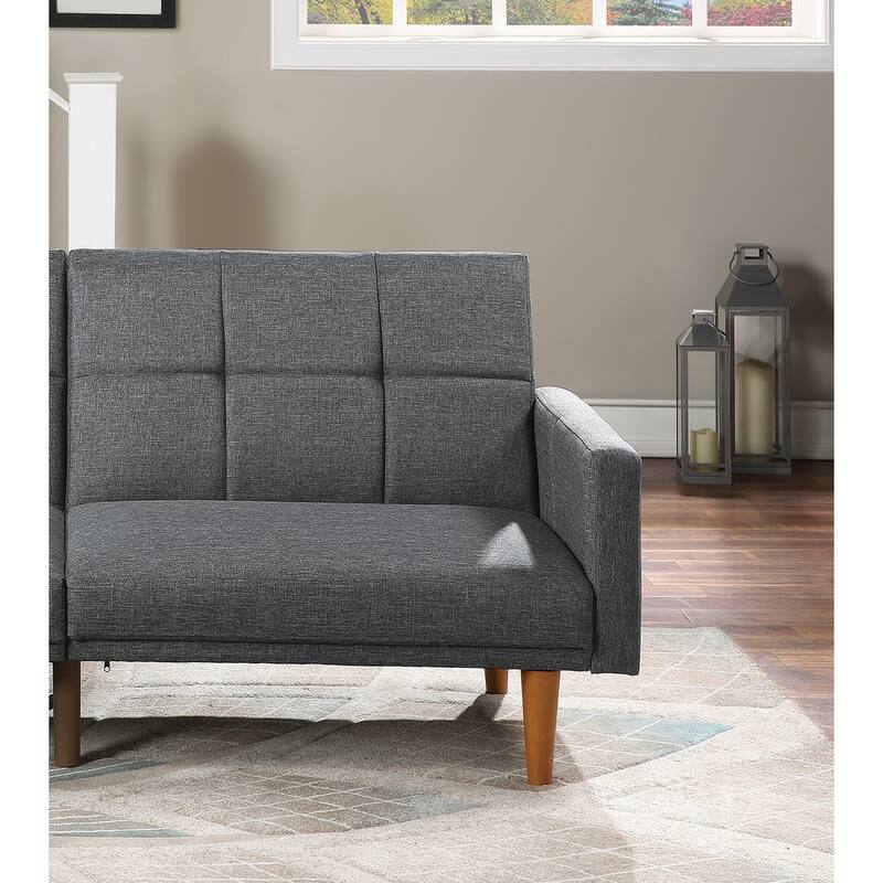 Transitional Fabric Adjustable Loveseat Couch, Convertible Sofa Bed with Tufted Cushion Back & Square Arms