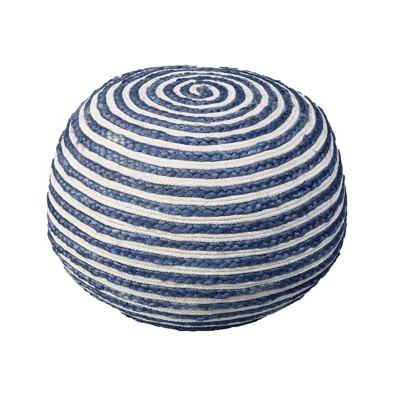 20" Navy and White Two Tone Hand Knitted Round Pouf Ottoman