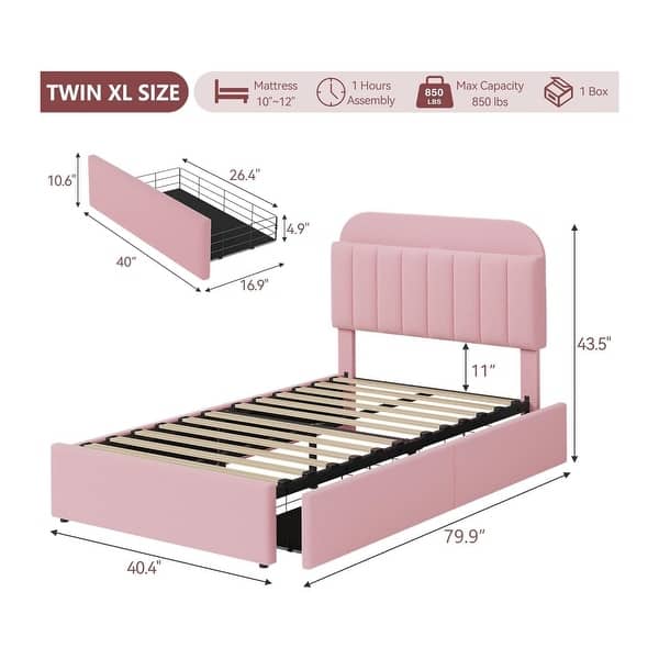 dimension image slide 10 of 13, Garvee Bedroom Boucle Platform Bed Frame, Storage Headboard, 2 Drawers