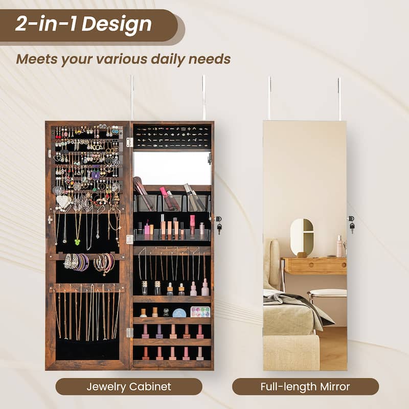 Gymax 43.5'' Jewelry Mirror Cabinet w/ Full-length Mirror & Interior