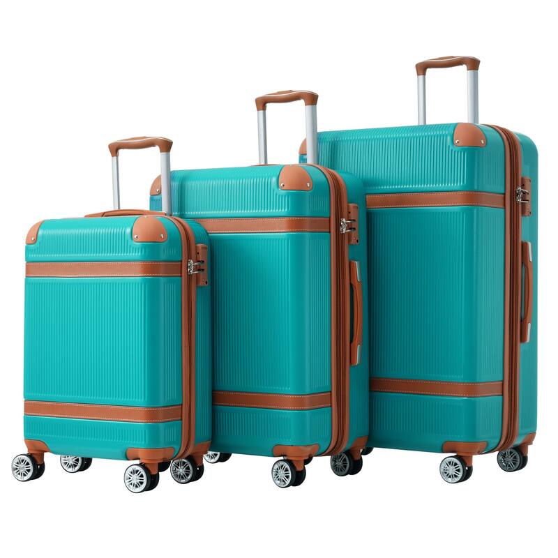 Luggage Sets, 3pcs ABS Hardside Expandable Suitcase w/Spinner Wheels Collision-Protection Angle TSA Lock - Green