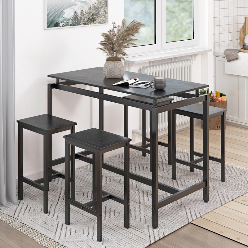 5-Piece Dining Table Set, Modern Pub Table Set with 4 Stools, Counter Height Bar Table Set, Kitchen Table Set for Breakfast