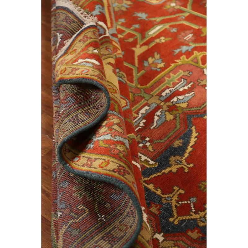 Medallion Heriz Serapi Indian Area Rug Handmade Floral Wool Carpet - 8'9" x 11'8"