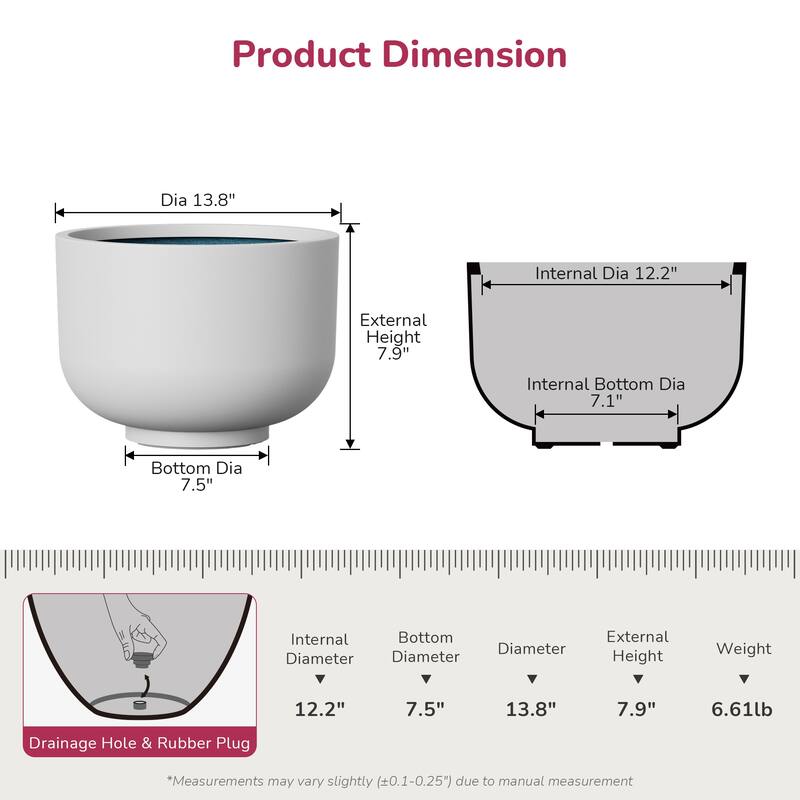 Concrete Bowl Planter Plant Pot with Drainage Hole