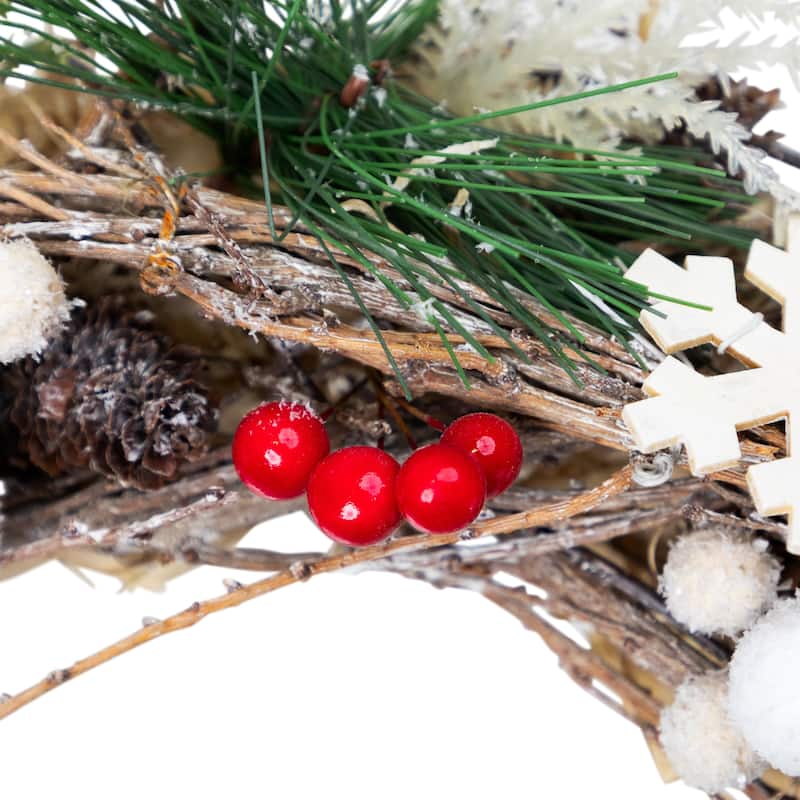 Snowflakes and Berries Winter Foliage Christmas Wreath - 13" - Unlit
