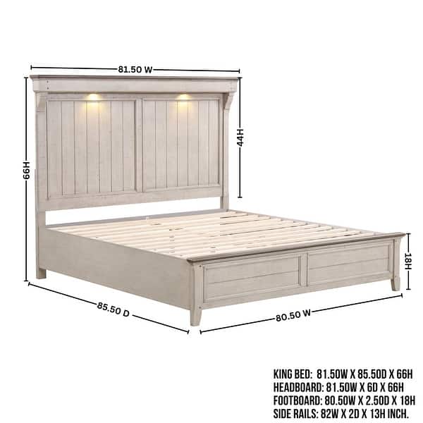 dimension image slide 1 of 5, Roundhill Furniture Walcott 6-Piece Bedroom Set with Touch LED Lighting