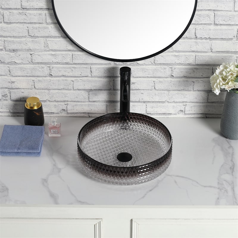 Diamond Shape Crystal Glass Vessel Sink, Bathroom Countertop Basin