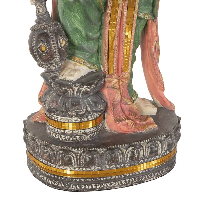 Gold Resin Ganesh Decorative Sculpture with Green, Blue, and Red Accents