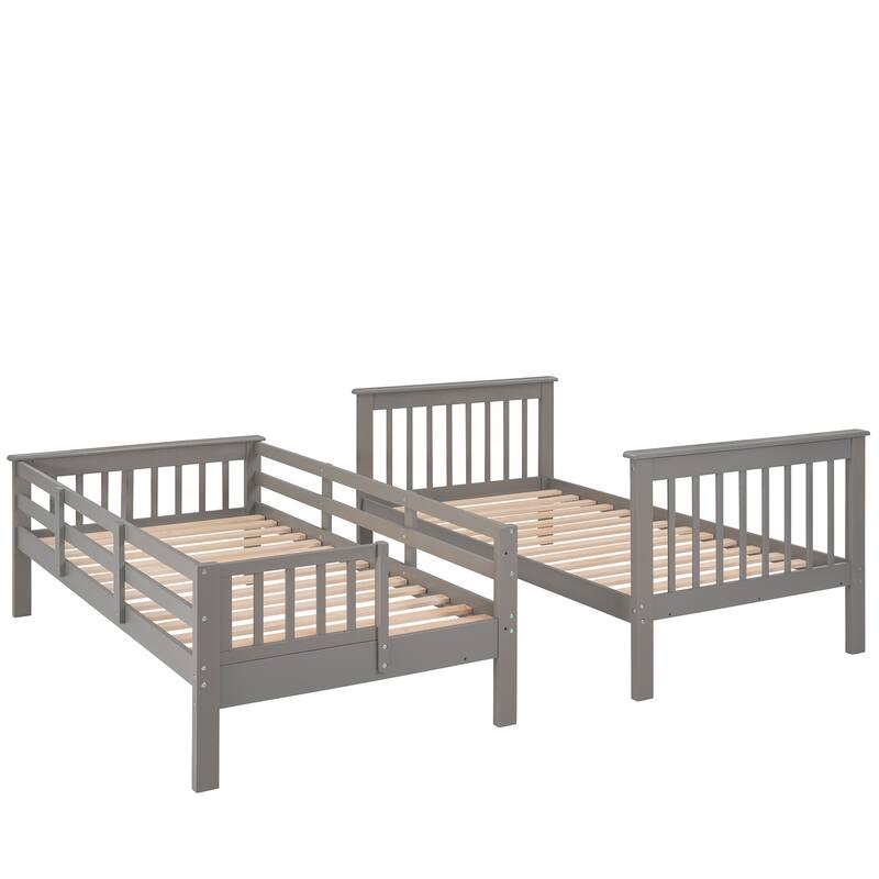 Space-Saving Twin Bunk Bed with Staircase Storage and Safety Guardrails, Gray