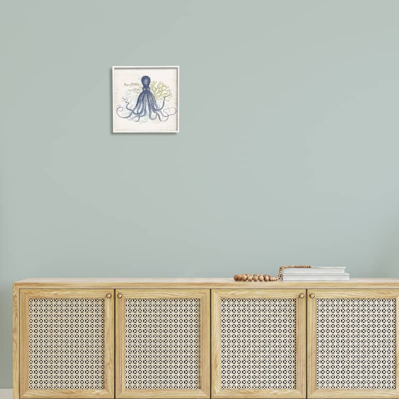 Stupell Octopus Tentacles Layered Fish & Ocean Botanicals Framed Wall Art, Design by Victoria Barnes