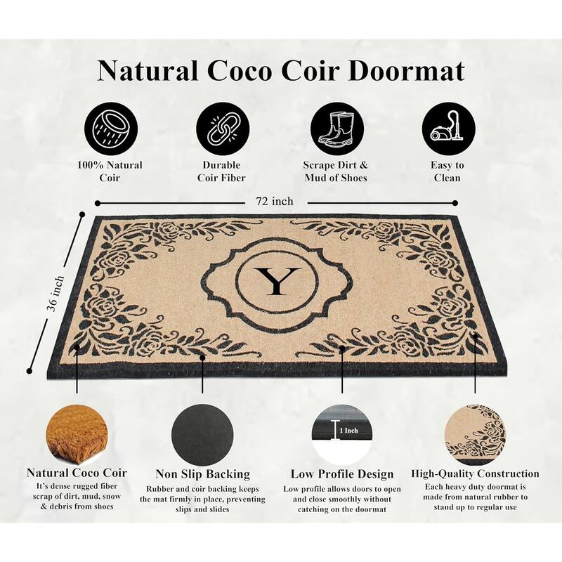 A1HC Hand Crafted Entry Flocked Coir Monogrammed Welcome Entrance Doormat 36"x72"