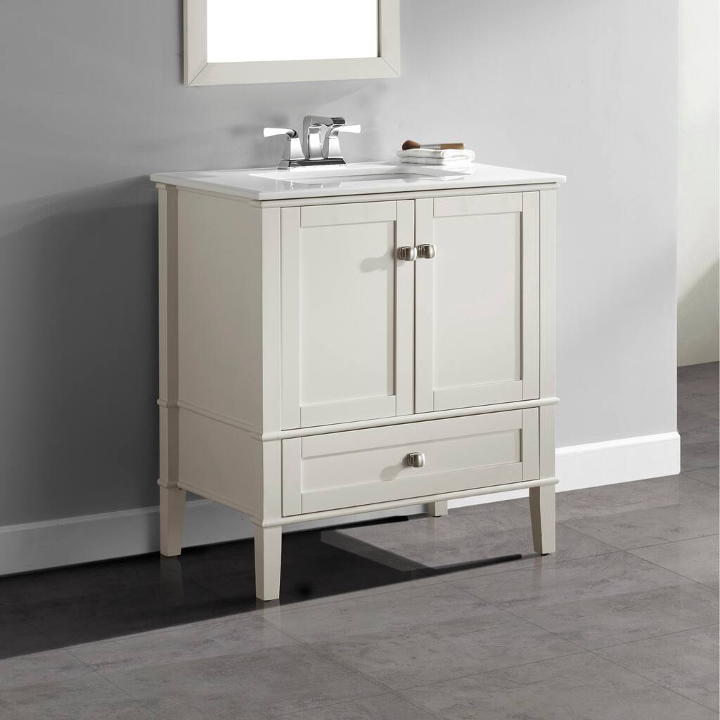 WYNDENHALL Windham 30 inch Contemporary Bath Vanity with White Engineered Quartz Marble Top