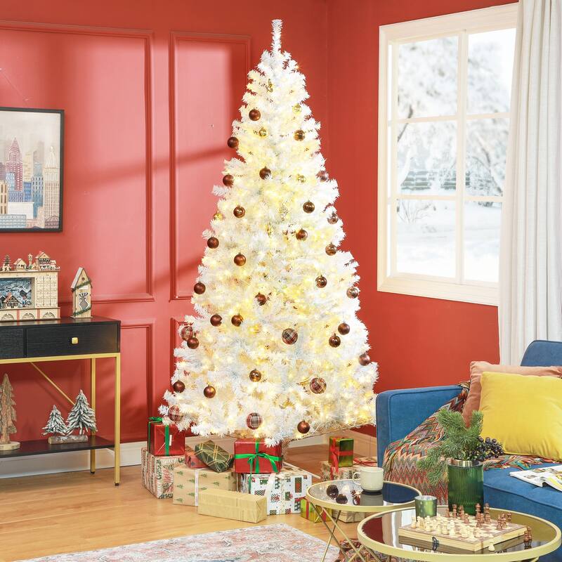 7.5ft Douglas Fir Pre-Lit Christmas Tree with Warm White LED Lights, Metal Base