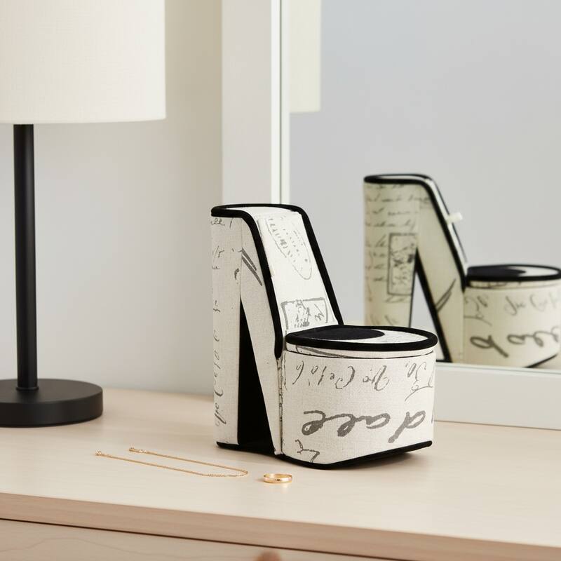 9" Blue And Black Glitter Velvet High Heel Jewelry Box - Off White/Black/Gray