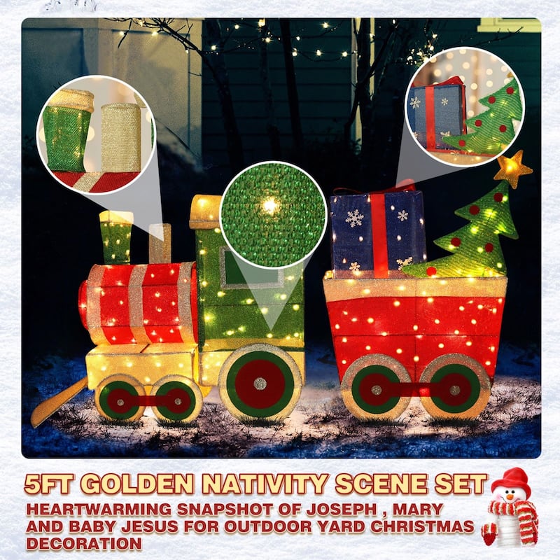 VEIKOUS 5 ft. Warm White LED Train Set Christmas Holiday Decoration