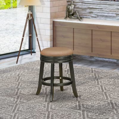 24 Inch Swivel Counter Height Bar Stool with Wooden Frame, PU Leather Seat and Black Legs, Modern Kitchen Seating