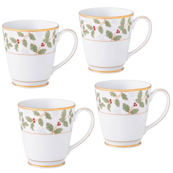 slide 2 of 6, Noritake Holly & Berry Gold Set Of 4 Mugs, 12 oz.
