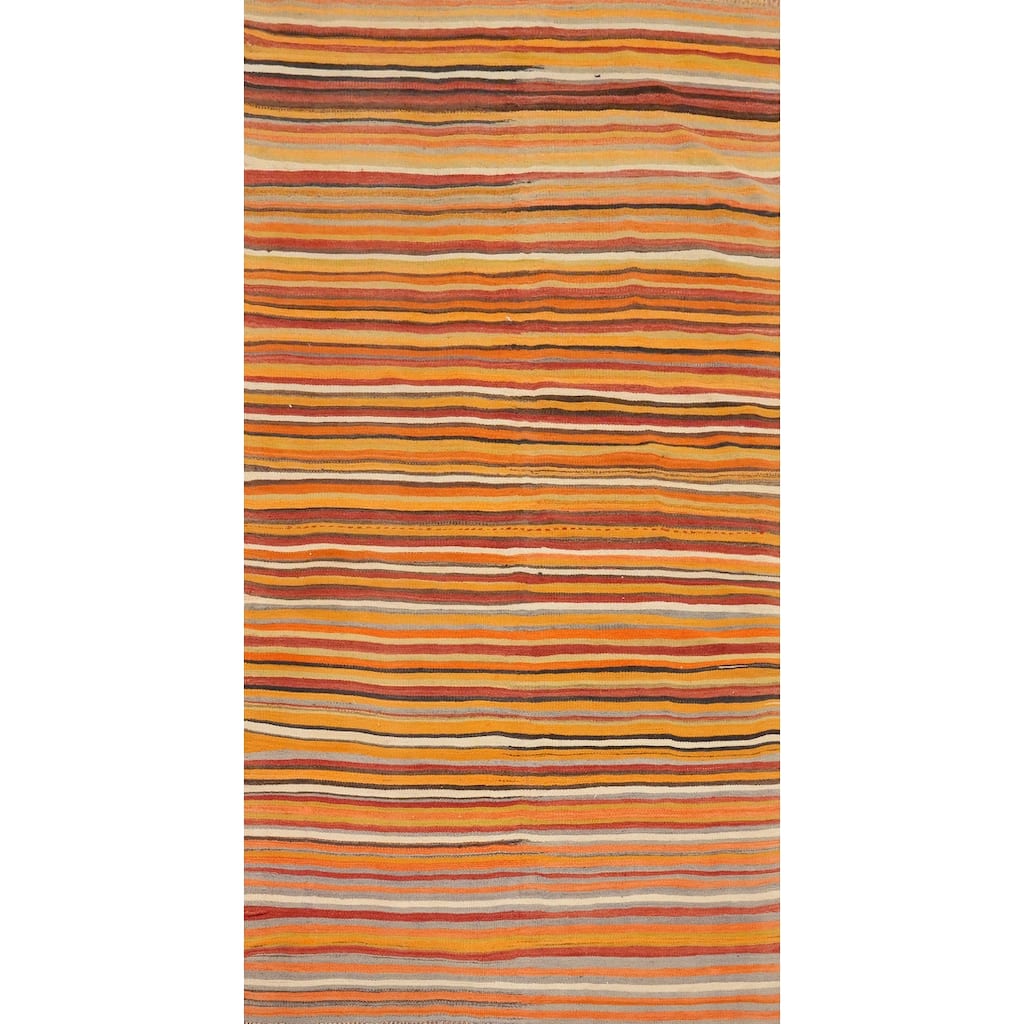 Hand Woven Oriental 100% Wool Carpet Southwestern Geometric Oranges & Rust Kilim Runner Rug - 9' 5'' X 4' 5''