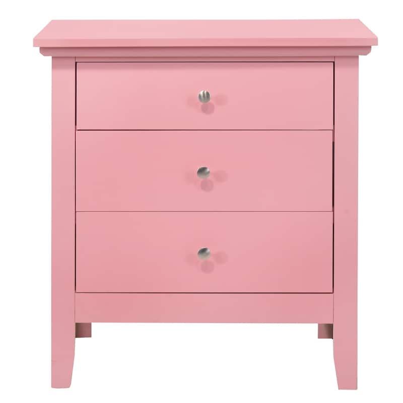3-Drawer Wood Nightstand - 26" - Pink