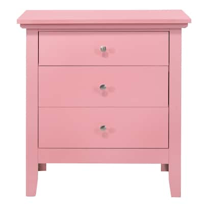 3-Drawer Wood Nightstand - 26" - Pink