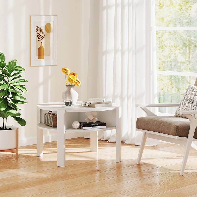 29.5 Inch Compact Round Coffee Table with Side Shelves and Wood Frame Perfect for Living Room Decor - 29.5" x 29.5" x 18"