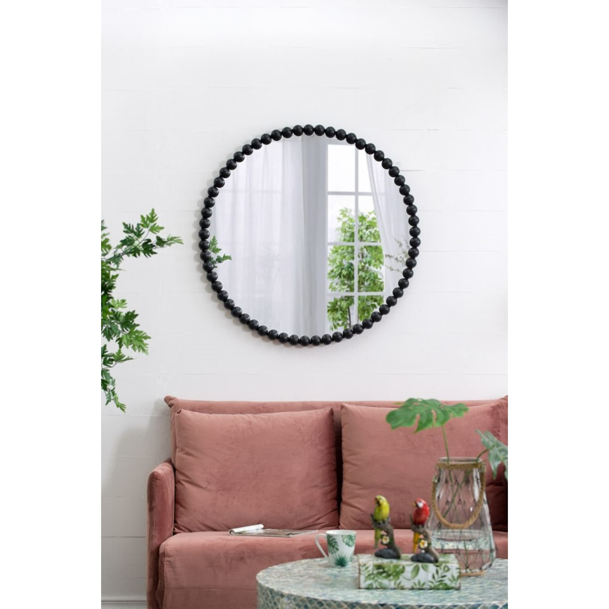 Beaded Metal Round Wall Mirror - 32" - Black