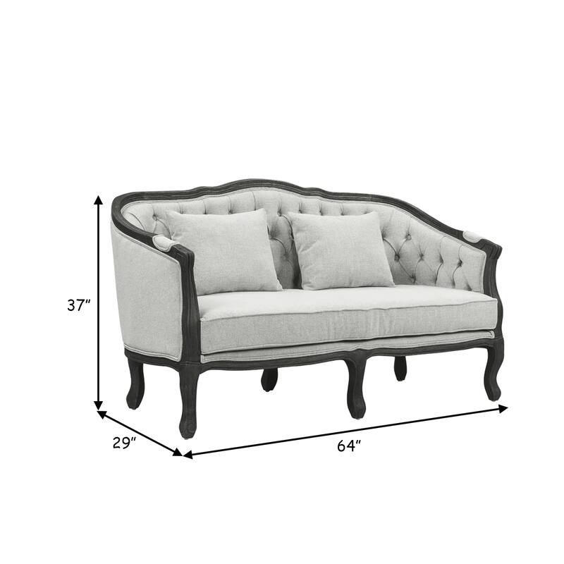 Cam 64 Inch Classic Loveseat, Button Tufted Fabric, Cabriole, Grey, Brown