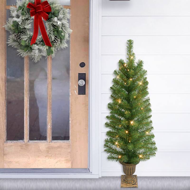 Puleo International Set of 2 Artificial Battery-Operated Pre-Lit Potted Christmas Trees - 3.5 Foot