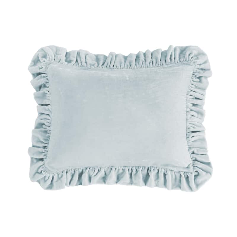 HiEnd Accents Stella Faux Silk Velvet Romantic Western Ruffled Oblong Pillow, 16"x21"