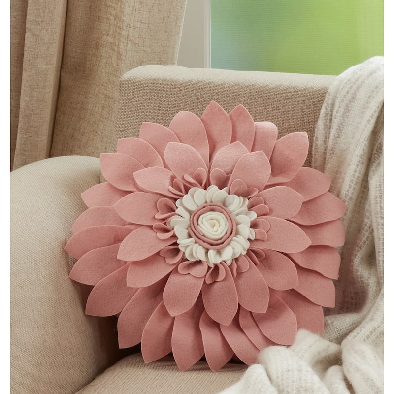 Felt Flower Design Poly-Filled Throw Pillow - Rose